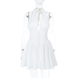 Váy Chữ a Ôm Vừa Vặn Cổ Chữ V Không Tay Bằng Polyester Phong Cách Thường Ngày Mùa Hè 2025 Không Có Thương Hiệu