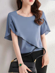 Summer 2024 Womens Loose Fit Design Sensation Short Sleeve Bell Sleeve Cover up Chubba Top Fashionable Casual Polyester Blend