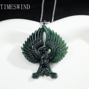 TIMESWIND Original Natural A-type Jade Eagle Free-Flying Three-D Pendant Men Titanium Steel Hip-Hop Necklace Gift with Certificate