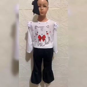 Setelan Kaos Anak Perempuan Atasan Lengan Panjang Variasi Kerutan Celana Cutbray Matt Babyterry/Set Caca Kids 1-8 Tahun