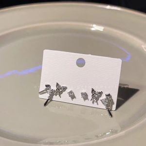 Silver Needle Butterfly Zircon Flashing Earrings Set for Women Double Hole Ear Jewelry Elegant Minimalist Fashion Accessories
