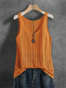 Áo Vest Dệt Kim Màu Trơn Thanh Lịch Dành Cho Nữ Không Tay Lớp Mỏng Mùa Hè Áo Khoác Ngoài Cổ Chữ O Thông Thường Cho Quần Jean Denim
