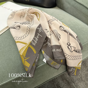 Creamy Sailing Travel Silk Scarf 100% Mulberry Silk Square Wrap Small Fragrance Beach Vacation Womens Fashion Accessory