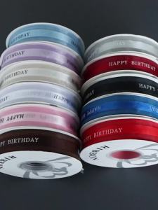 36Yards/Roll 2.5cm Polyester Satin Ribbon "HAPPY BIRTHDAY" Printed Ribbon for Flower Wedding Cake Gift Packaging Bow Decorations