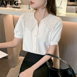 AFEG new Korean version of the doll collar fashion loose and versatile temperament short-sleeved blouse