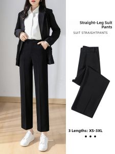 High Waist Straight Leg Suit Pants for Women Commute Work Professional Black Trousers Autumn Spring New Style Nine Points