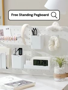 Ready Stock Heavy-Duty Tabletop Standing Pegboard Set Organizer Storage Rack Rak Atas Meja Metal Ikea Style Belajar Holder Hiasan Tray Desktop Simpanan Kemas DIY Aksesori Gaming Streamer Hook Hostel Office Study Room Bedroom Asrama Aesthetic Minimalist