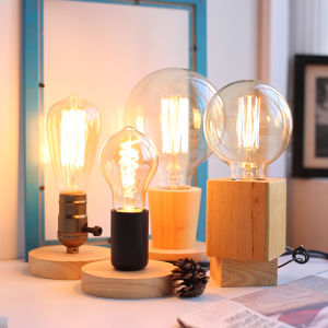 2ชิ้นโต๊ะ E27ทรงหลายเหลี่ยมโคมโต๊ะไม้ย้อนยุคปลั๊กโคมไฟ EU ด้านข้างห้องนั่งเล่นห้องนอนตกแต่งโคมไฟฐานไม้โคมไฟตั้งโต๊ะ