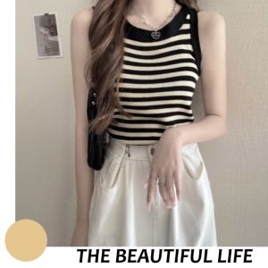 LHSunshine [ใหม่ล่าสุด] เสื้อยืดแฟชั่นแขนกุดลายทางไสตล์เกาหลี 💘สีพื้น 3 แบบ เสื้อยืดของที่ปรึกษาความต้องการที่ชัดเจน 🌈