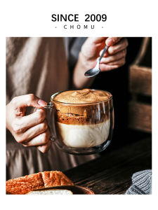 High-End Double-Layer Glass Coffee Cup for Women Large Capacity Insulated Mug with Handle Elegant Nordic Style Handmade Tntk