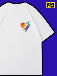 เสื้อยืดแขนสั้นรูปหัวใจสำหรับผู้ชายผ้าฝ้ายแท้สำหรับฤดูร้อน g เสื้อยืดคู่รักคอกลมพิมพ์ลายทรงหลวมเรียบง่ายแฟชั่นสไตล์จีนสำหรับนักเรียน