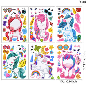6/12pcs Unicorn Theme Make A Face Assemble DIY Stickers Unicorn Party Girls Room Decoration Kids Favor Toy Birthday Puzzle Gifts