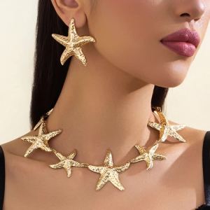 Ingemark Punk Boho Metal Big Starfish Star Pendant Choker Necklace Stud Earrings for Women Trendy 2025 Y2K Jewelry Set Gift New