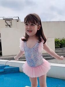 Đồ bơi công chúa tiên cá cho bé gái dáng liền thân chân váy bồng & tay cánh tiên hàng cao cấp an toàn bền đẹp | BT04