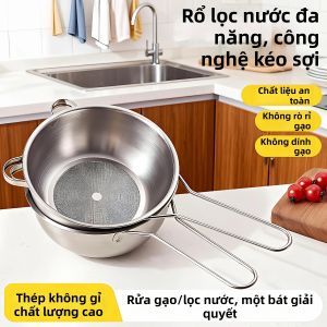 Rổ Rây Lọc Gạo Mịn Có Khay Xả Nước