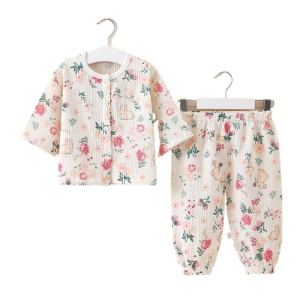 Childrens Lightweight Pure Cotton Flannel Sleepwear Summer Home Clothes Loose Long Sleeve Air Conditioning Suit Set for Girls And Boys