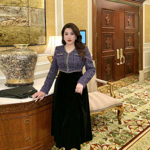 GLEC | Luxury Plus Size Women Dress V-neck Velvet