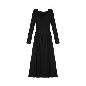 ChenMiFan Slim Fit Knitted One Shoulder Dress Womens Waist Cinching Long Dress Spring Autumn Korean Style Casual A-Line Skirt