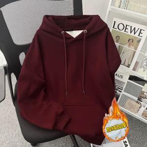 เสื้อสเวตเตอร์มีฮู้ดแบบลำลองสำหรับฤดูใบไม้ร่วงและฤดูหนาวสำหรับคู่รัก ทรงหลวม ปกติ แขนยาว เสื้อผ้าทำงาน ผ้าฝ้ายผสม