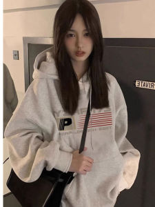 American Style Retro Thickened Fleece Hoodie Womens Autumn Winter Oversize Jacket Chic Lazy Style Top Cotton Polyester Blend