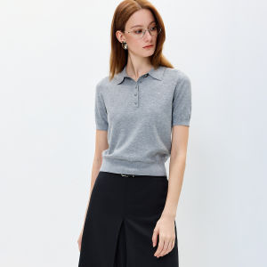 Lily | Quần Áo Sơ Mi Cổ POLO Tay Ngắn Chứa Len Xám Phong Cách Dân Dã