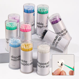 100pcs/Bottle Cleaning Cotton Swabs Bamboo Joint Handle Eyelash Extension Tattoo Disinfection Microbrush Disposable Makeup Tools