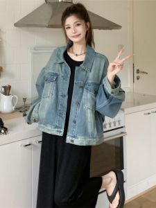 Retro Hong Kong Washed Denim Jacket Long Sleeve Loose Womens Fashion Autumn New Style Korean Version Versatile Top
