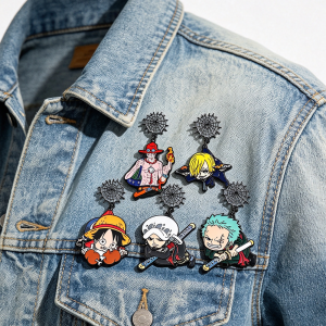 Bandai | Spider Web Dangle Enamel Lapel Pin Cartoon Pirate Themed Character Drop Brooches Decorative Ornaments for Backpack Jewelry
