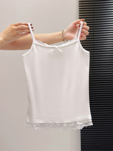 QIAOCHENXIAN | Cotton Lace Trimmed Bow Camisole Womens Tank Top