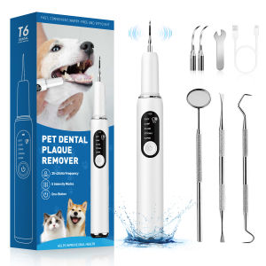 Dog Teeth Cleaning Kit Pet Ultrasonic Canine Plaque Remover for Teeth with LED Light 5 Modes USB Charge Dog Sonic Tooth Cleaner