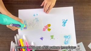 painting kit set for kids Electric childrens painting pen with 12 color brushes graffiti spray watercolor pens and 95 different patterns with ink protection that can be rinsed