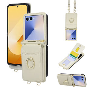 szhaiyu | Crossbody Leather Wallet Card Slot Phone Case for Samsung Galaxy Z Flip 7 6 5 4 3 Flip7 FE Lanyard Ring Holder Protection Cover