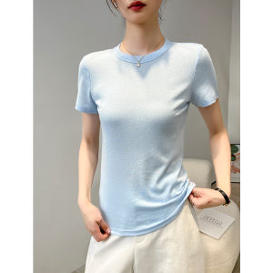 Slim Fit Short Sleeve round Neck T-Shirt Womens Base Shirt Inner Wear Black Summer New Style Commute Korean Version Moisture Wicking