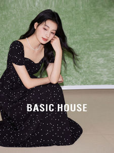 Basic House Polka Dot Short Sleeve Midi Dress High Waist A-Line Skirt Korean Style Vintage French Design Summer Dress