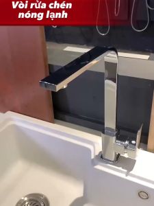 Vòi rửa chén nóng lạnh gắn chậu cao cấp KENISI-VM38 đồng mạ NIKEN bóng đẹp kiểu vòi bếp vuông