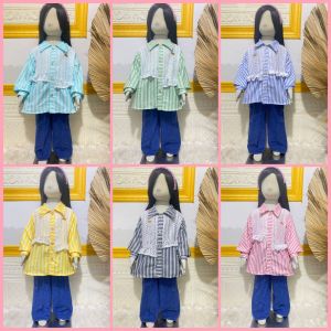 BAJU SETELAN KEMEJA SALUR CELANACARGO JEANS ANAK PEREMPUAN USIA 3 TAHUN - 12 TAHUN