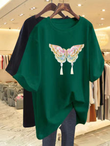 plus Size Womens Cotton T-Shirt Loose Fit Short Sleeve High Waist Casual Style Korean Fashion Big Size Summer New Chinese Style