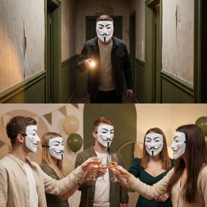2PCS\SET Classic Anonymous Style Mask Full Face Cosplay Mask for Men Women Halloween Masquerade Party Costume Props