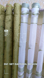 Golden55 Curtains - Daffodil design - W/LACE - SOLD PER PIECE - 5FT/6FT/7FT - Satin fabric