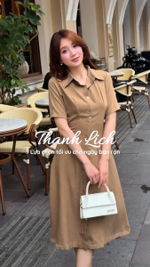 Đầm thiết kế BEMINE cổ sơ mi có cúc dáng chữ A phù hợp đi làm-MT11100