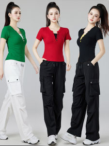 Bộ Đồ Khiêu Vũ Vuông Mới Cho Nữ Mùa Hè Kết Hợp Quần Công Sở Cổ Chữ V Áo Khiêu Vũ Thể Thao Thường Ngày Có Thể Mặc