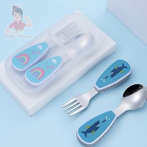 Sendok Garpu Belajar Makan Anak Bayi Stainless Kemasan Case Premium