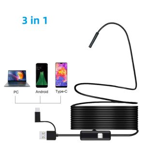 5.5mm Sewer Industrial Endoscope Waterproof Piping Endoscopy Type C Mini Camera 3 in 1 Automotive Borescope for Android