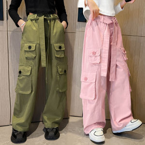 Rolanko 5-14 Year Kids Girls Baggy Sports Pants Fashion Jogger Pants Trousers Loose Casual Autumn Clothes Pink Green