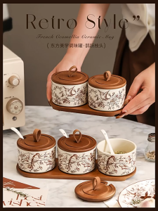 Magpie jump branch ceramic seasoning jar suit household kitchen seasoning salt jar