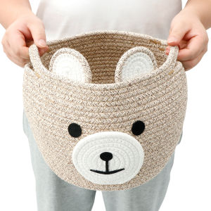 Bear Storage Basket Cotton Corded Rope Multipurpose Sundries Toy Organizer Foldable Household Gift Laundry Basket