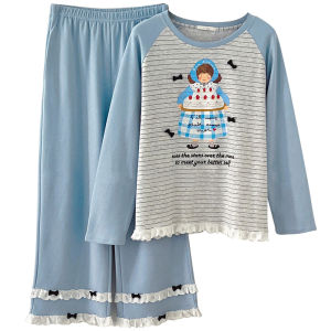 Bộ Đồ Ngủ Dài Tay Cho Bé Gái Sweet Sleep Journey Home Clothes Set Quần Dài Ren Cotton Cartoon Cute Style Dễ Thương
