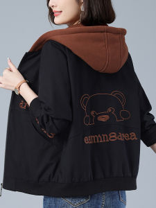 Pure Cotton Short Jacket for Women Casual Hooded Coat Spring Autumn New Style Loose plus Size Middle-Aged Mom Small Figure