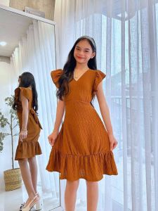 Kids Dress for Girls | Ruffle Sleeve A-Line Dress with Waist Tie | Cute Stylish Kids Outfit