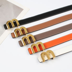 The new double-sided use of smooth buckle high-quality 2.3cm leather belt fashion trend versatile decorative cowhide thin trouse